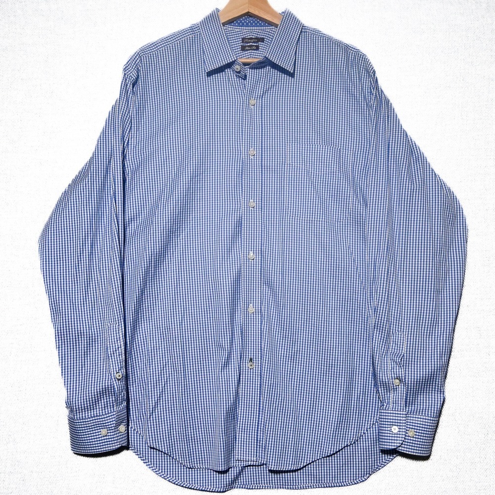 J.McLaughlin Button Down Mens Slim Fit Gingham Check Large Blue White